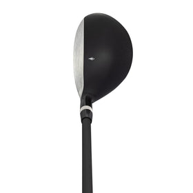MAZEL right-handed golfer using hybrid in swing.