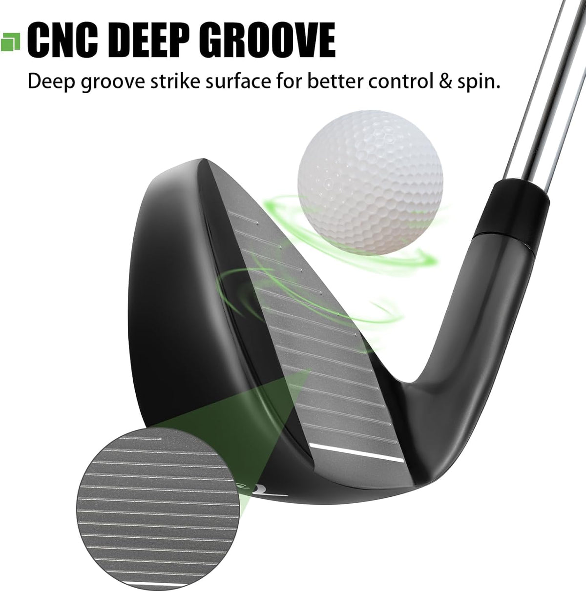 MAZEL irons feature a large face with CNC grooves for forgiveness and precision.