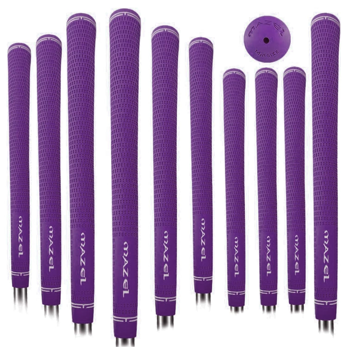 Mazel rubber golf grips 10-pack midsize purple with non-slip feel for stable swings.