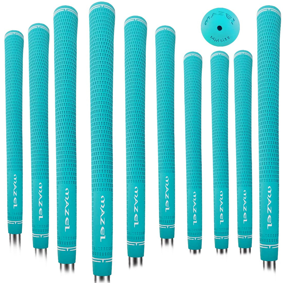 MAZEL rubber golf grips 10-pack in sky blue mid-size for a trusted mid-size hold