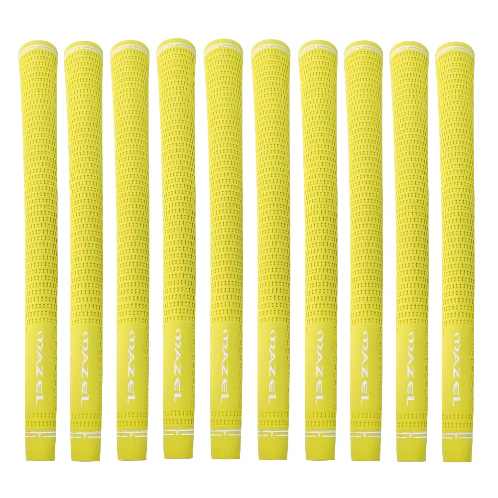 MAZEL rubber golf grips 10pc yellow midsize set for improved feel