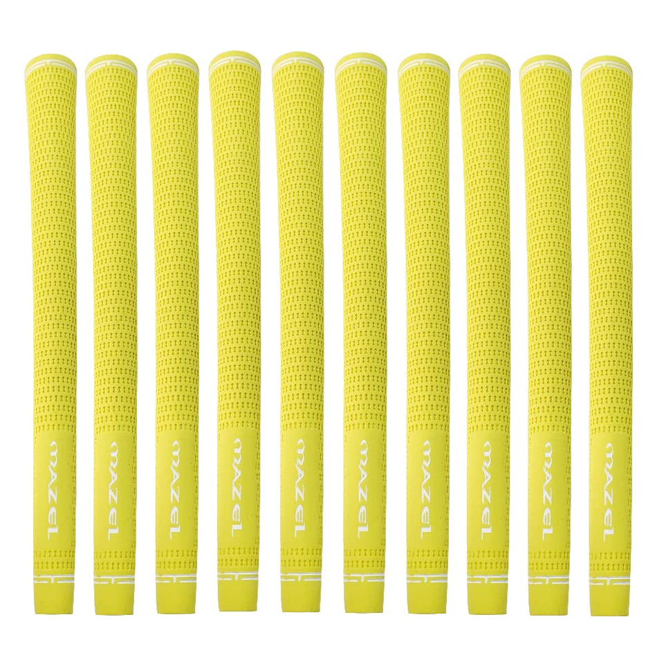 MAZEL rubber golf grips 10pc yellow midsize set for improved feel