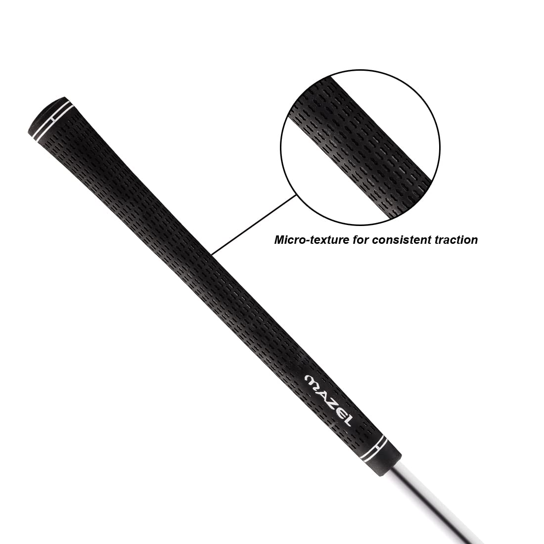 MAZEL midsize grip installed on a driver and irons for improved control
