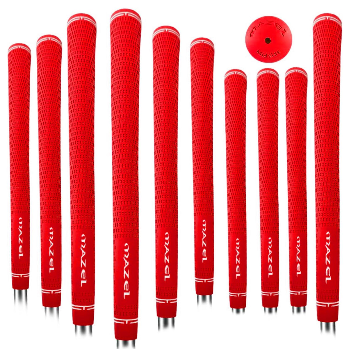 MAZEL rubber golf grips red midsize for precise driver control in all weather.