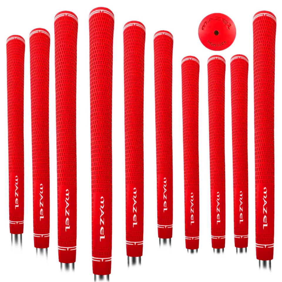 MAZEL rubber golf grips red midsize for precise driver control in all weather.