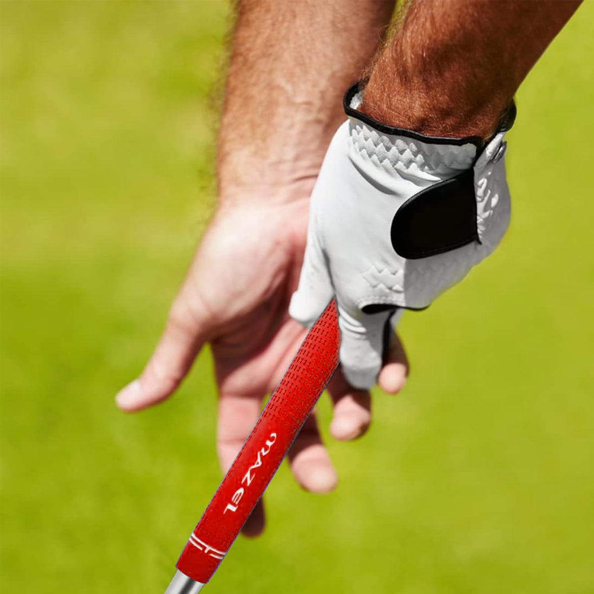 MAZEL rubber golf grips red midsize for confident iron and hybrid swings in varied conditions.