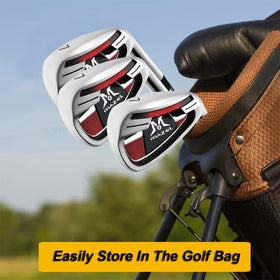 MAZEL Short 7 Iron red, ball-impact view showing improved contact potential