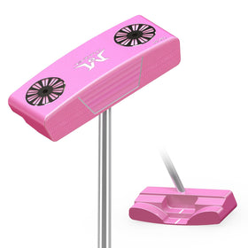 MAZEL stand-up putter with graphite shaft showing alignment behind the ball for easy setup