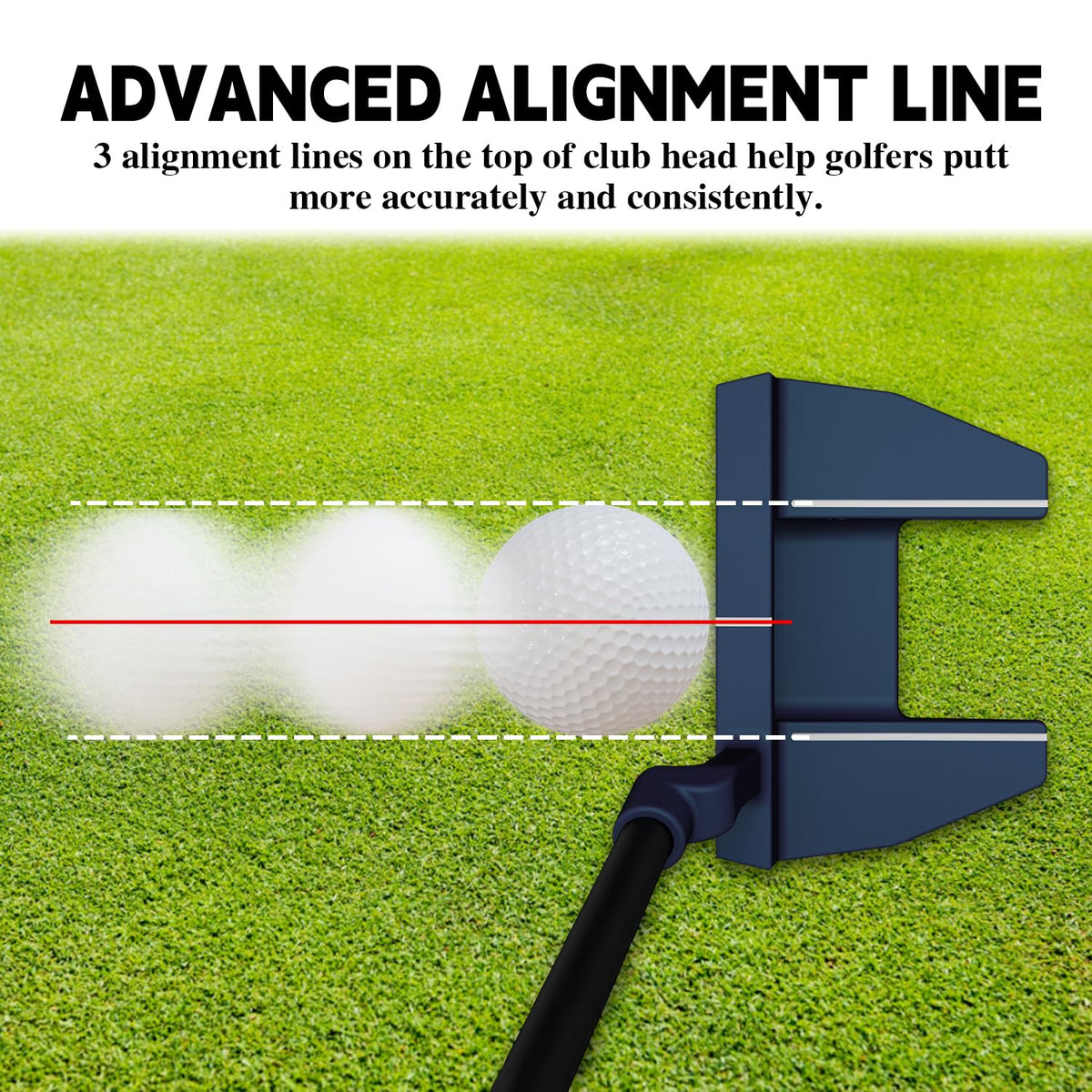 MAZEL Tour GS putter alignment lines aid precise setup at address.