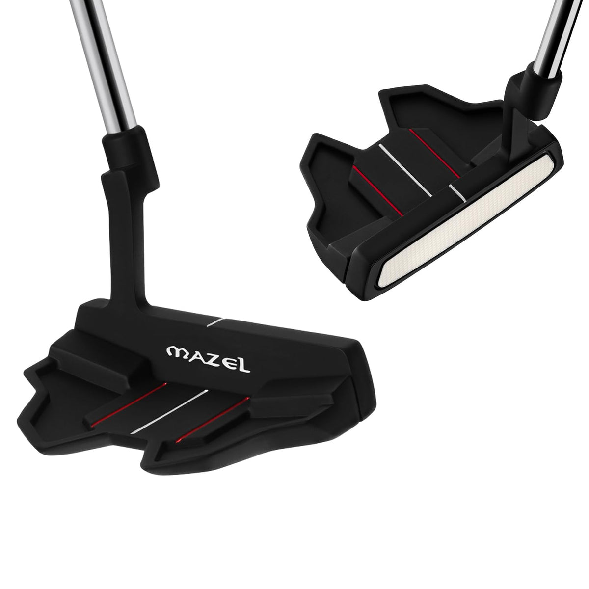 MAZEL Tour GS putter front view shows black head and 35-inch design for precise setup