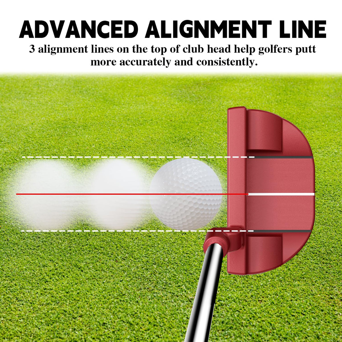 MAZEL Tour GS putter top view showing alignment lines for precise setup