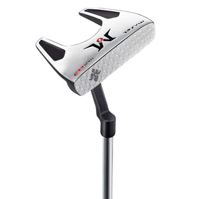 MAZEL Tour GS3 putter with blue grip shows precise alignment for consistent setup