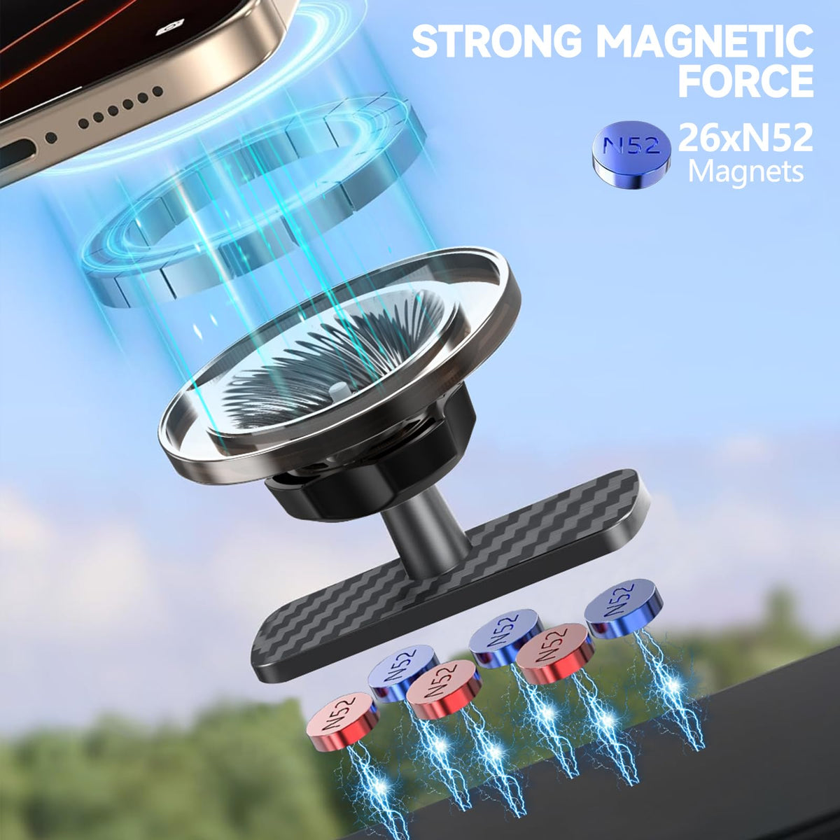 MBYLOEBA magnetic golf cart phone holder with 360 rotation for portrait or landscape view