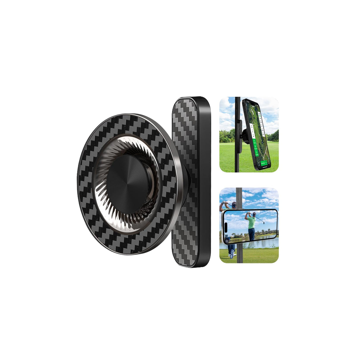 MBYLOEBA magnetic golf cart phone holder mounted on the side rail for secure GPS use