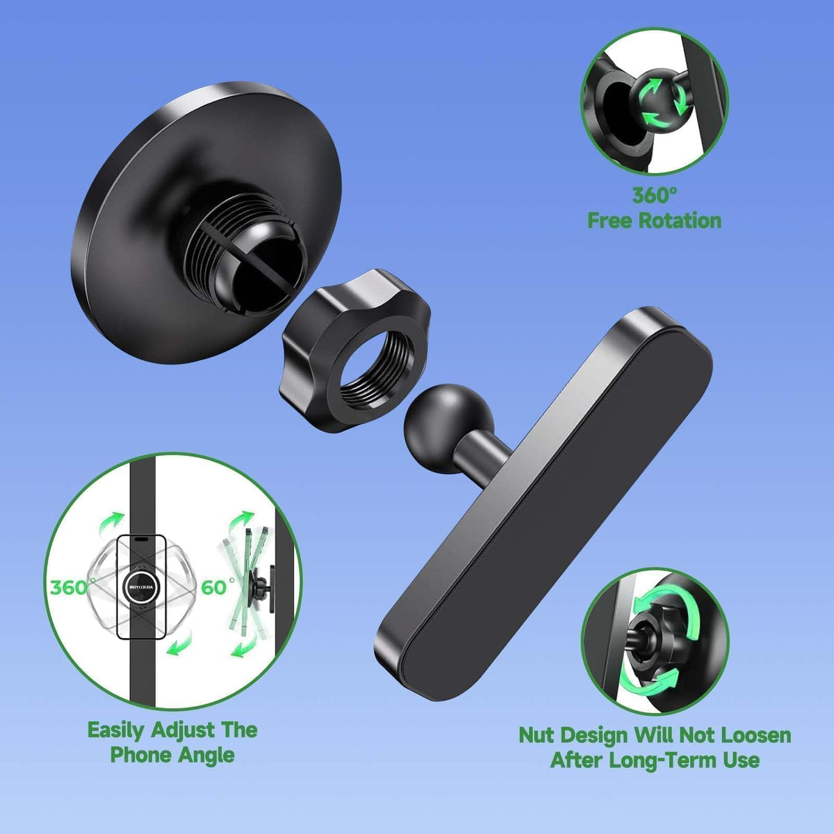 MBYLOEBA Android non-MagSafe use with included metal ring for strong hold.