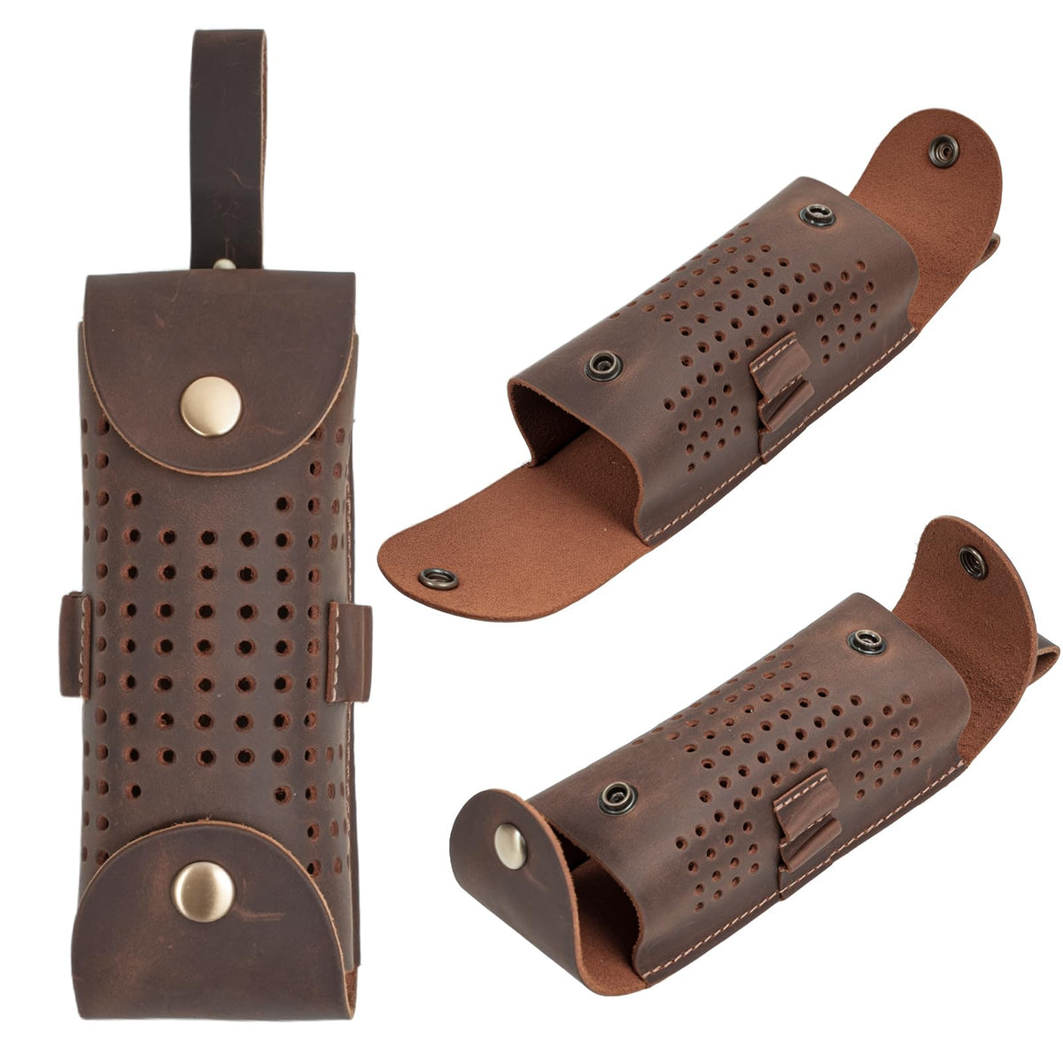 MCKDERWRILL leather golf ball pouch with belt clip for hands-free carry.