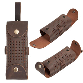 MCKDERWRILL leather golf ball pouch with belt clip for hands-free carry.