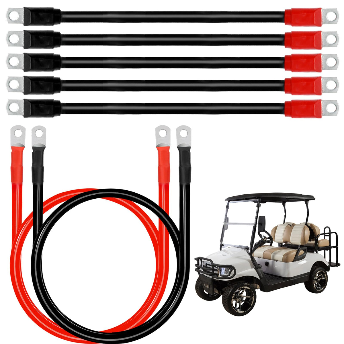 MDEOOSKY heavy-duty 4-gauge golf cart cable set, showing complete kit for reliable power.