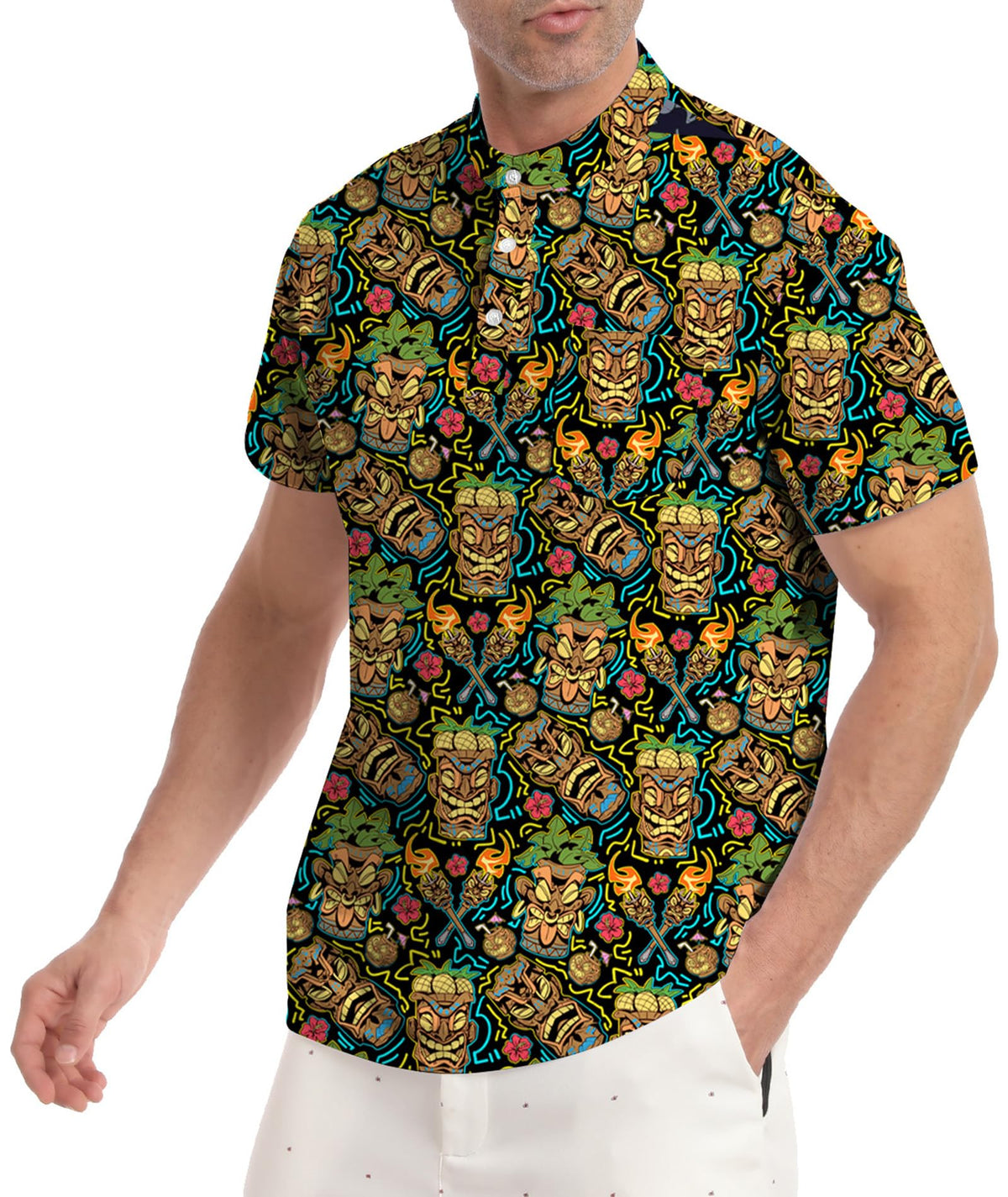MDLBNSI 3-button placket collarless polo for a modern silhouette.