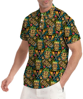 MDLBNSI 3-button placket collarless polo for a modern silhouette.