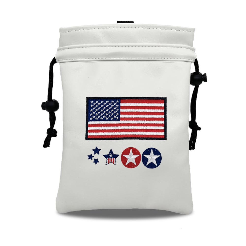 MEAHILESC USA Patriotism golf pouch with drawstrings secures valuables on the go.