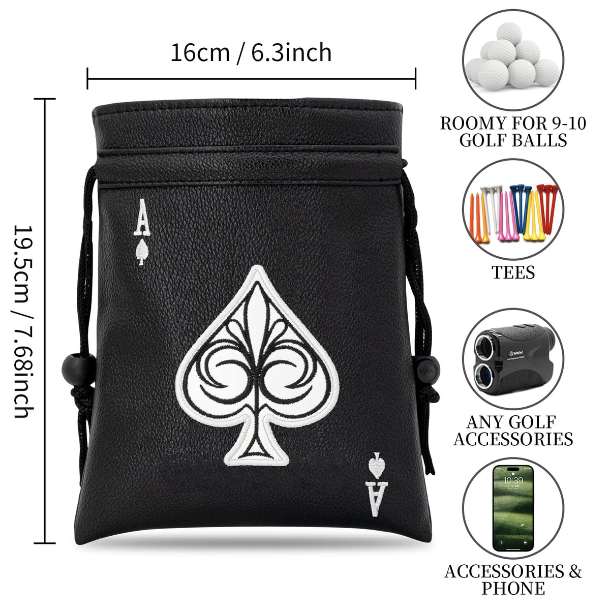 MEAHILESC white PU leather golf pouch on a bag for stylish storage