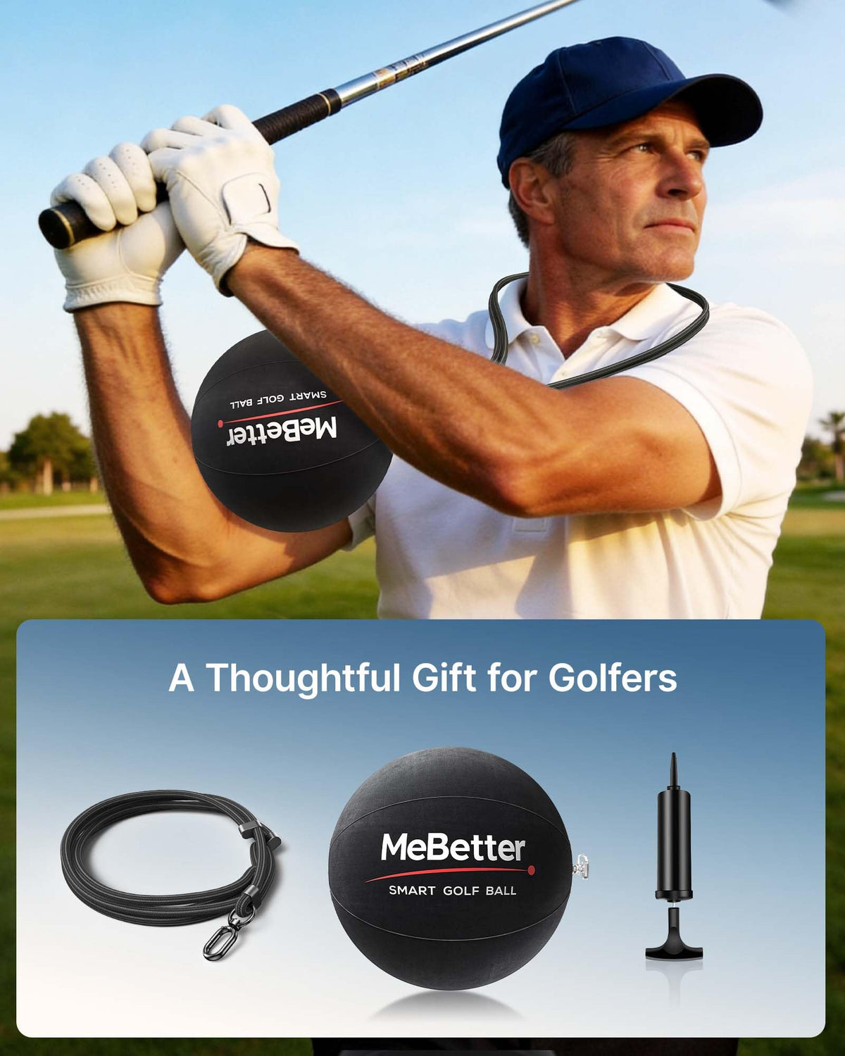 MeBetter Golf Smart Ball deflated for easy travel storage