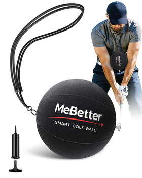 MeBetter Golf Smart Ball front view showing compact training aid for smoother swings