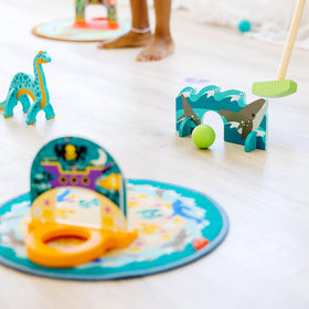 Melissa & Doug rug greens invite colorful storytelling and color recognition.