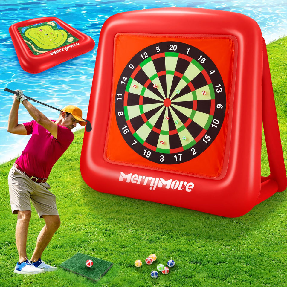 MerryMove giant inflatable dartboard front view, 6.6 ft tall, ideal for outdoor games.