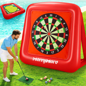 MerryMove giant inflatable golf-dartboard front view for backyard family fun.