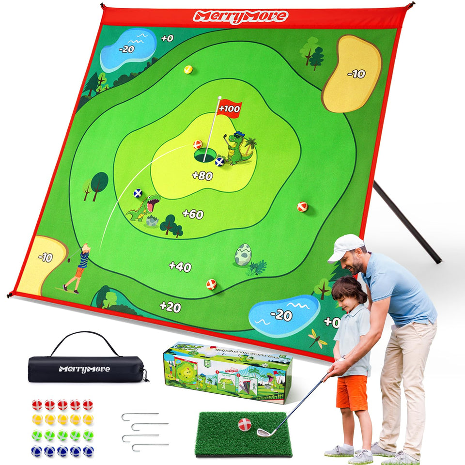 MerryMove golf chipping game set with adjustable angle mat for realistic short-shot practice at home