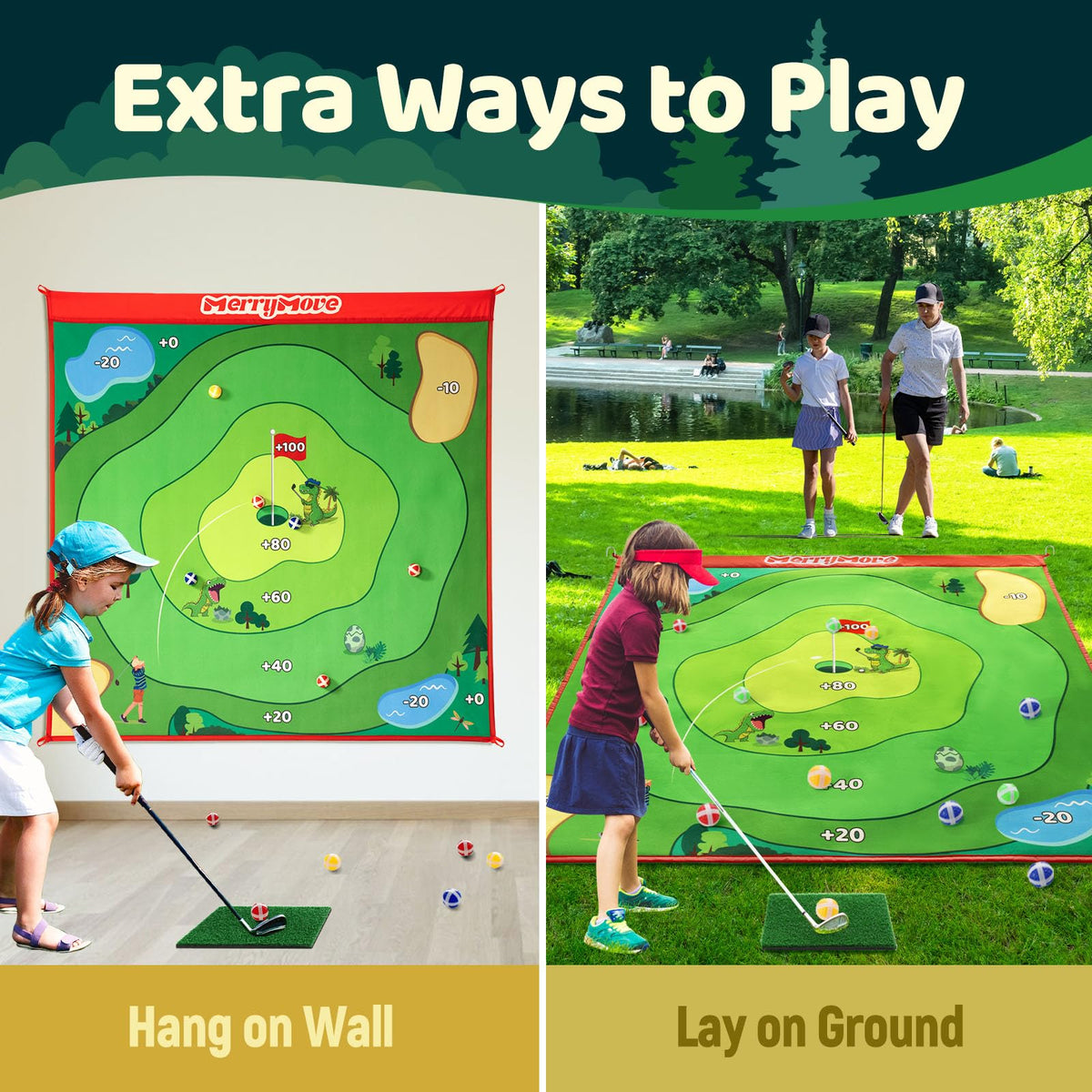 MerryMove versatile golf game setup for indoor and outdoor spaces