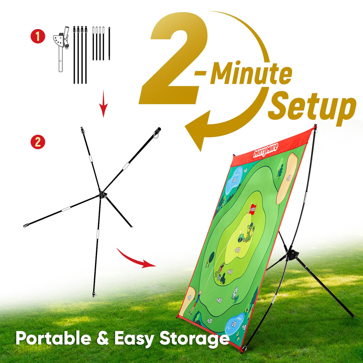 MerryMove portable golf chipping game ready for quick indoor or outdoor play