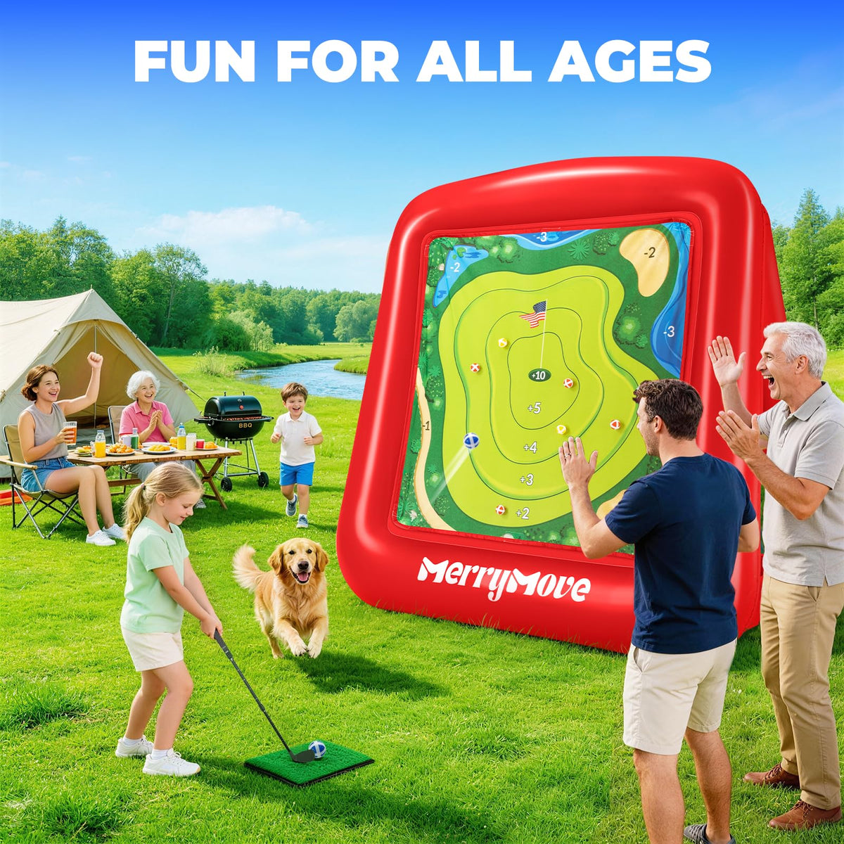 MerryMove quick inflation for under-10-minute setup and instant play.