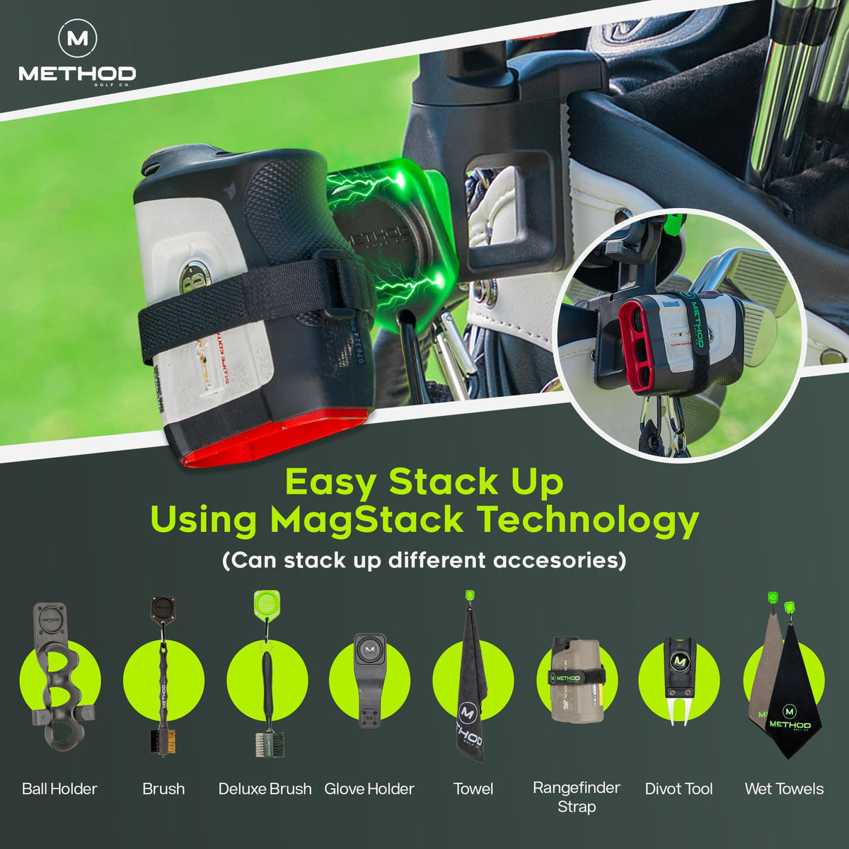 Magnetic wet/dry towel from CarryStack Pro Pack for on-course cleaning