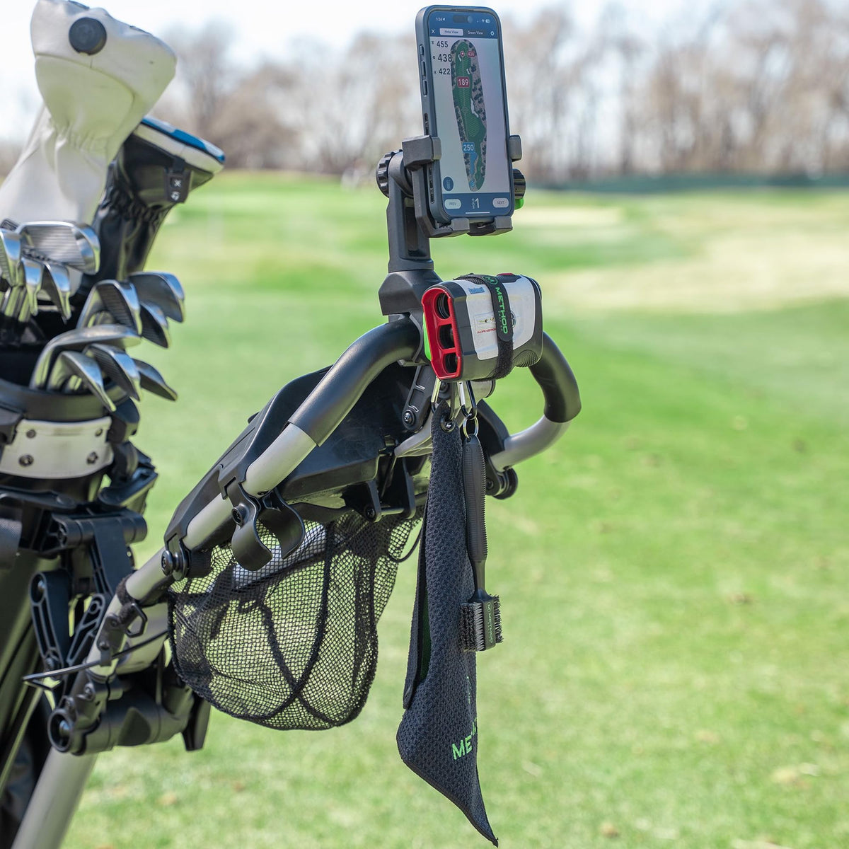 Method Golf PushStack on cart setup shown in use