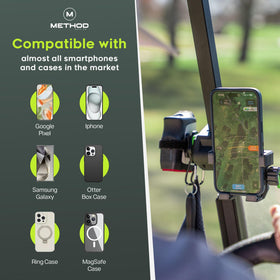 Method Golf RiderStack Pro Pack microfiber towel with MagStack tile attaches instantly.