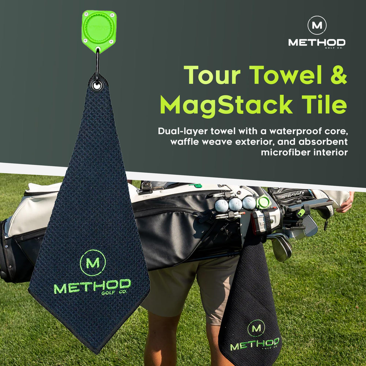 Method Golf RiderStack Tour Pack accessory tiles simplify reconfiguring gear mid-round.