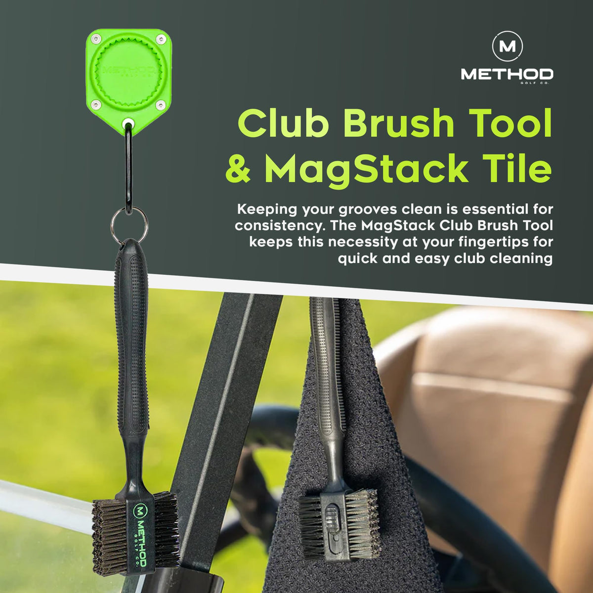Method Golf RiderStack Tour Pack fits EZGO, Club Car and Yamaha carts securely.