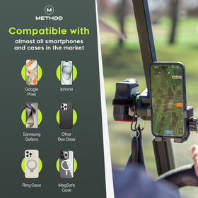 Method Golf RiderStack Tour Pack magnetic towel holder keeps towels dry and accessible.