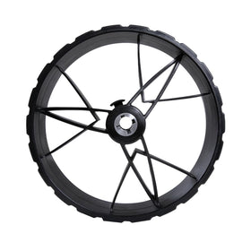 MGI Ai Navigator GPS front wheel with 15mm axle for robust terrain handling.