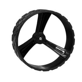 MGI Zip Navigator rear wheel close-up with 15mm axle for AT 2024 compatibility.