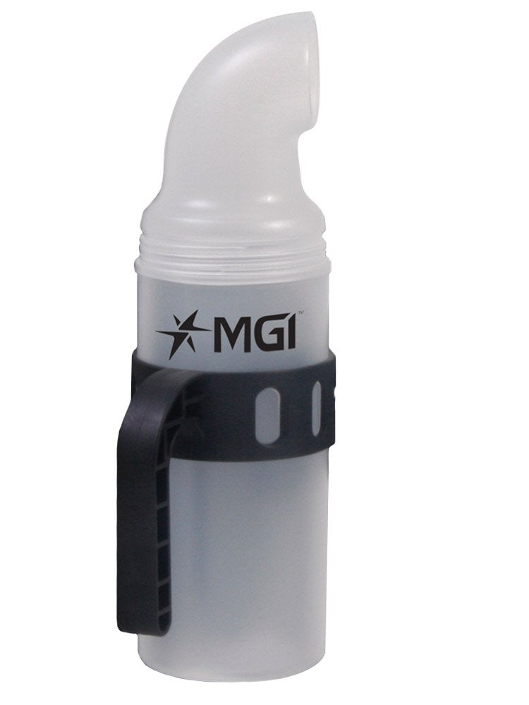 MGI Zip sand bottle in black, attaches to Zip Series base frame for quick divot repairs.