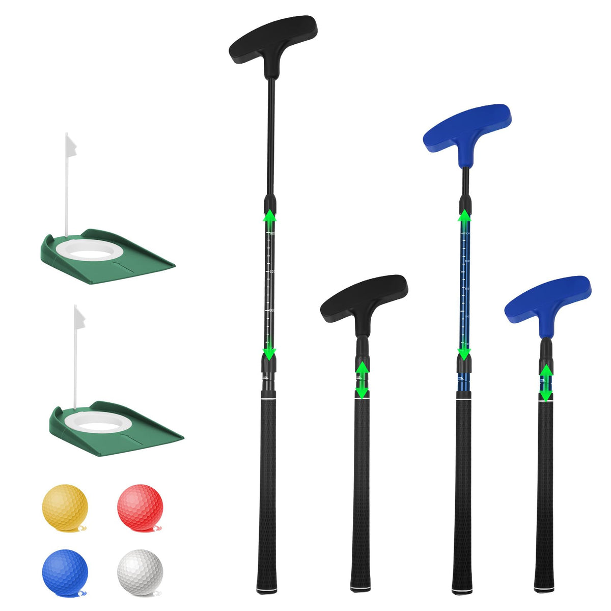 Micnaron mini golf set with two-way putter for left or right-handed players, adjustable for all ages.