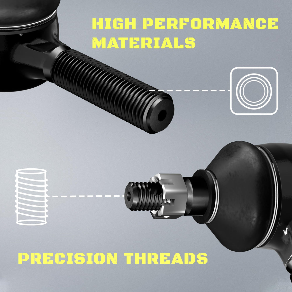 MIDOU AUTO golf cart tie rod end side view highlights precise threading for secure attachment.