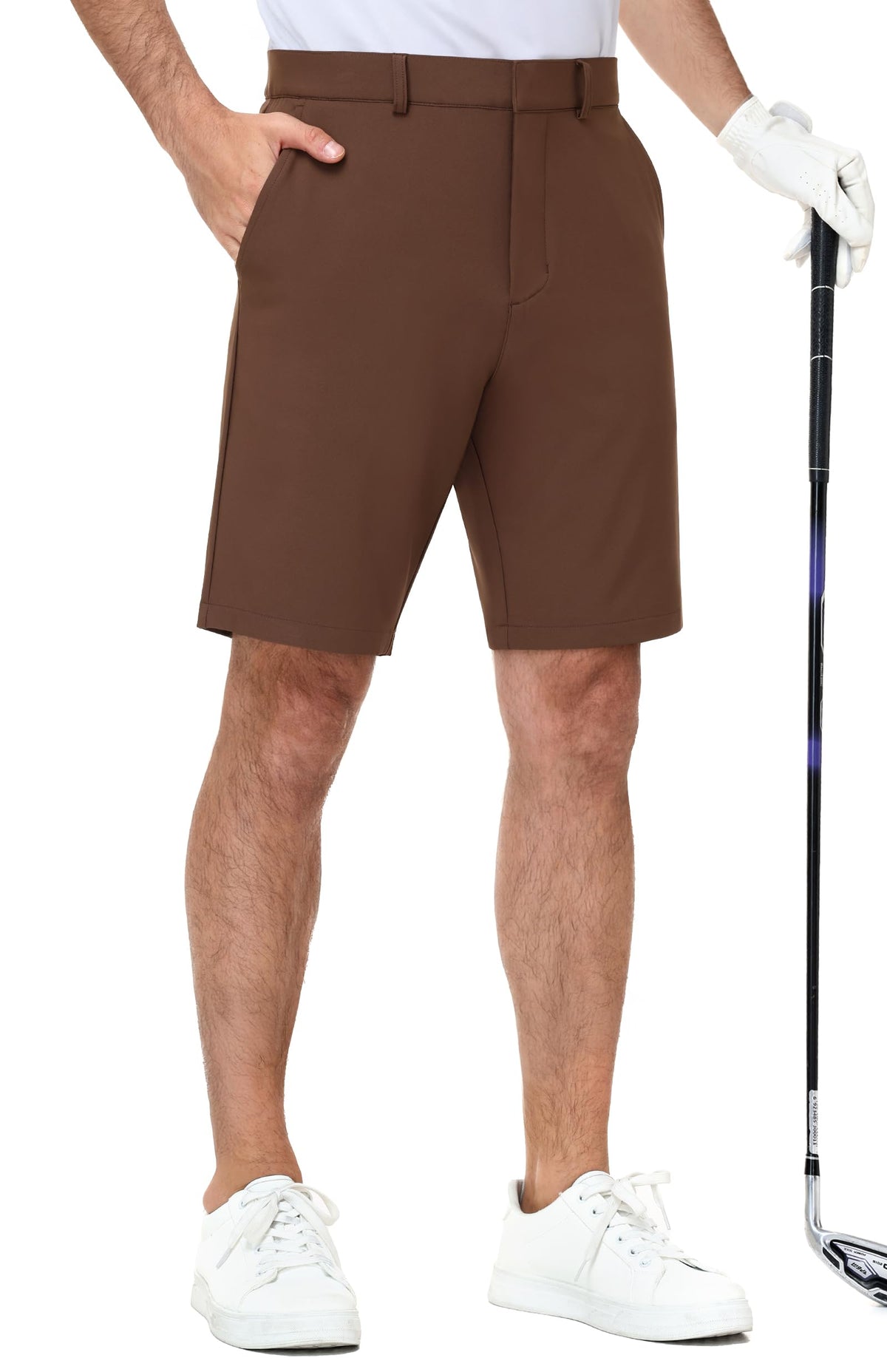 MIER brown golf shorts front pocket for secure essentials during your swing