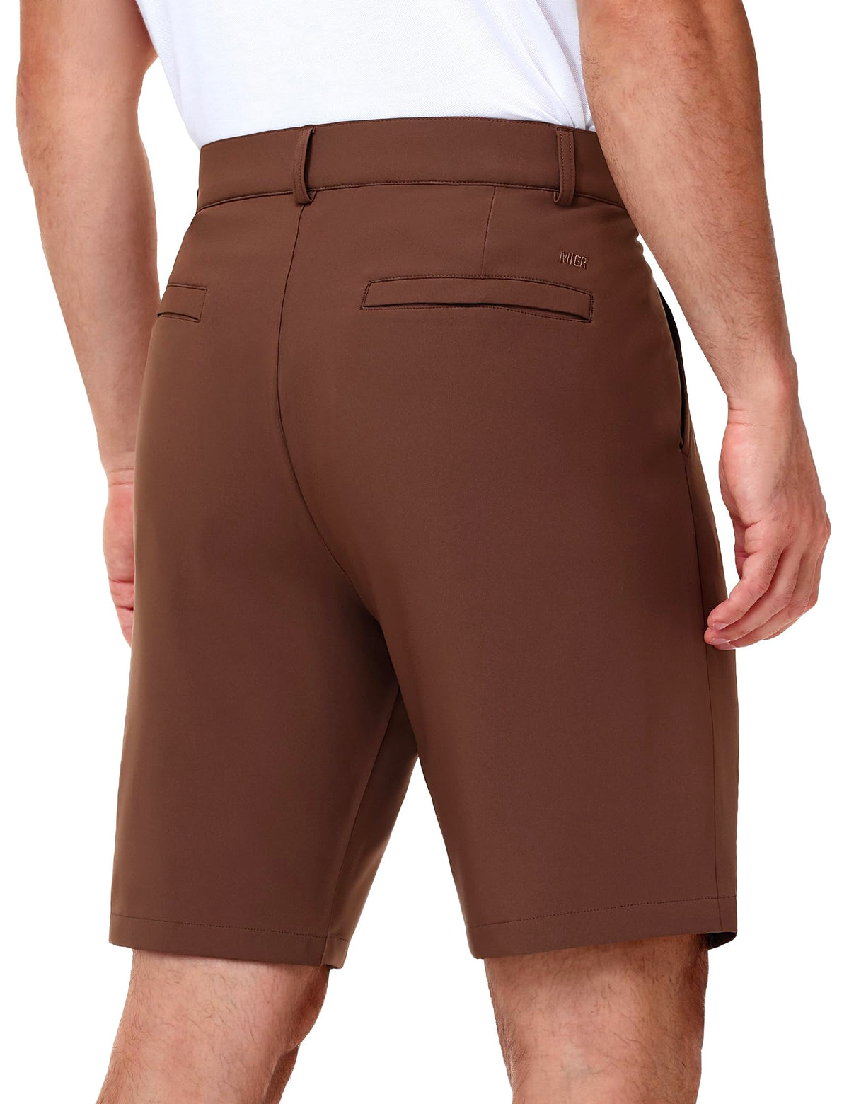 MIER brown golf shorts rear pocket with snap closure for gloves and wallet