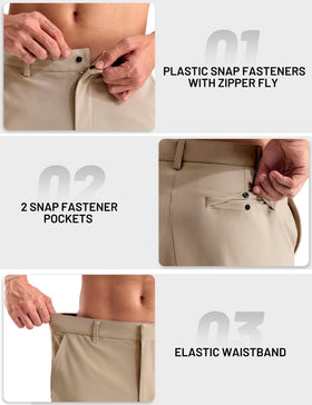 MIER Khaki golf shorts in 9-inch length for knee-length coverage.