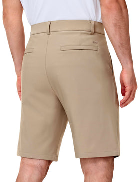 MIER Khaki golf shorts showing front pockets ideal for phone or ball storage.